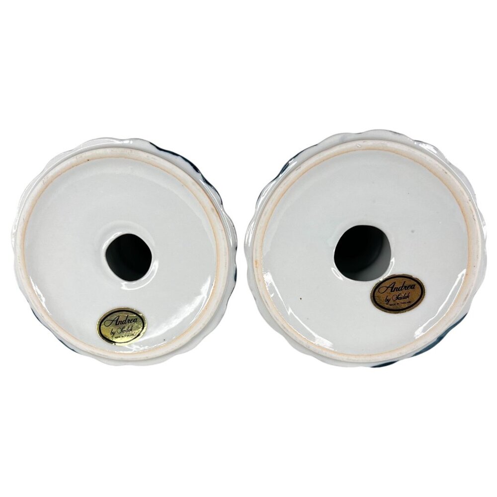2 Andrea By Sadek Blue Floral Ceramic Candlestick Holders Hand Painted Set Pair - Picture 6 of 6